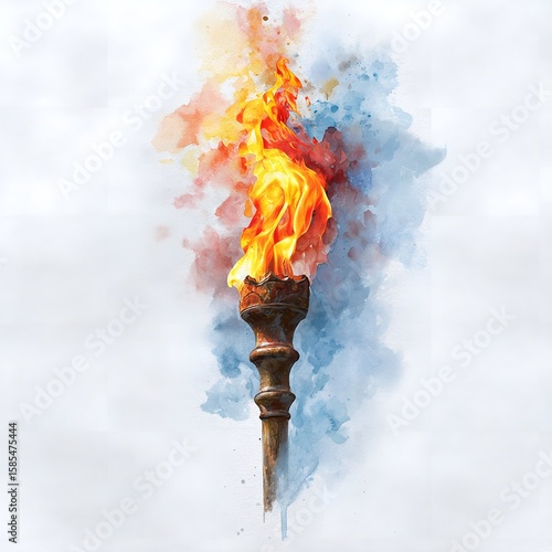 burning torch, Olympic flame, watercolor isolated on a white background