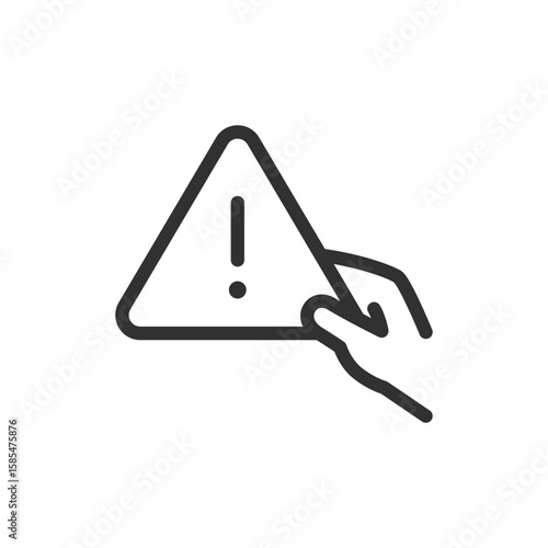 Warning sign with hand, linear icon. Manual action required or user alert. Line with editable stroke.