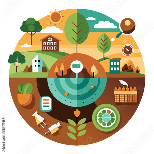 Circular Agriculture Infographic: Soil Health, Livestock Rotation & Cover Crops | Earth Tones Data Vector