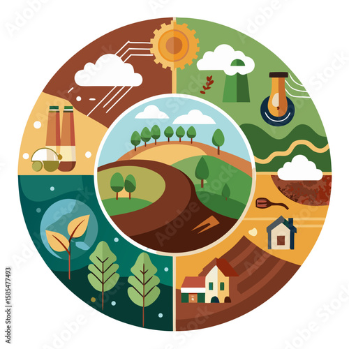 Circular Agriculture Infographic: Soil Health, Livestock Rotation & Cover Crops | Earth Tones Data Vector
