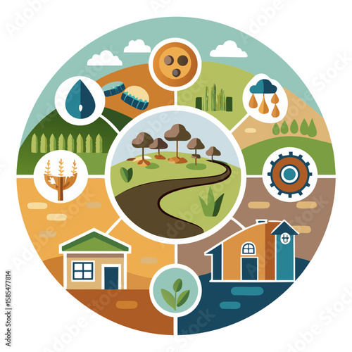 Circular Agriculture Infographic: Soil Health, Livestock Rotation & Cover Crops | Earth Tones Data Vector