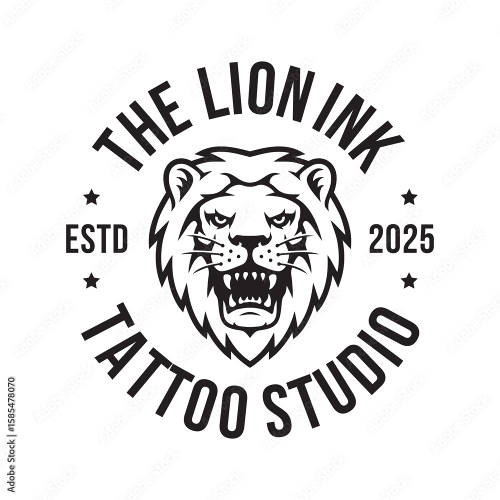 Obraz premium Simple lion head logo concept. Angry lion head design illustration, vector.