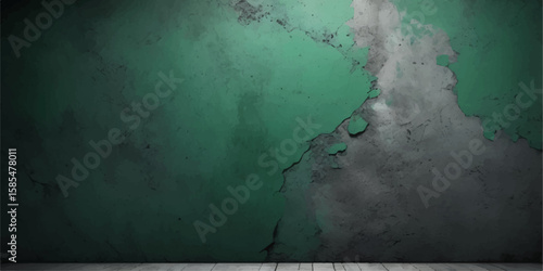 Green vintage grunge textured old concrete wall background with rough aged surface