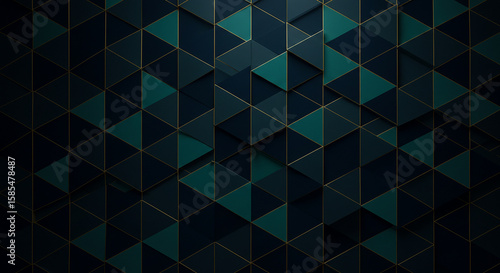 Dark teal and navy blue geometric triangle pattern with gold edges