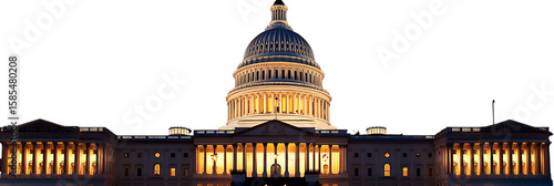 US Capitol building at night isolated on free PNG Background, Washington DC, USA.  white background in PNG format.