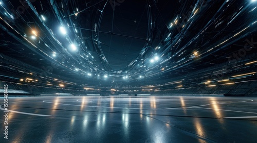Futuristic arena interior at night