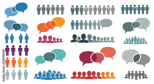 Stylized People and Speech Bubble Graphics