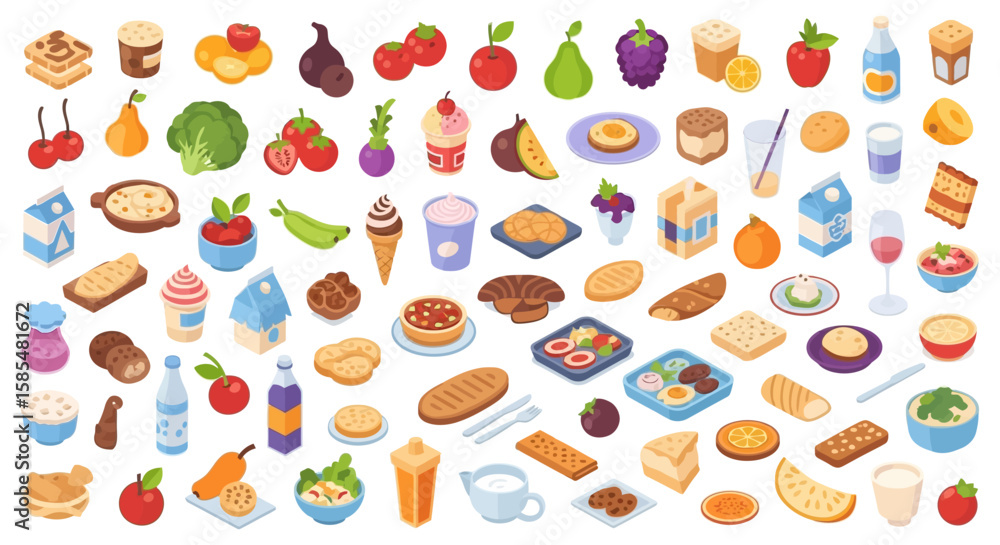 Colorful Flat Food and Drink Icons Colorful Flat Food and Drink Icons
