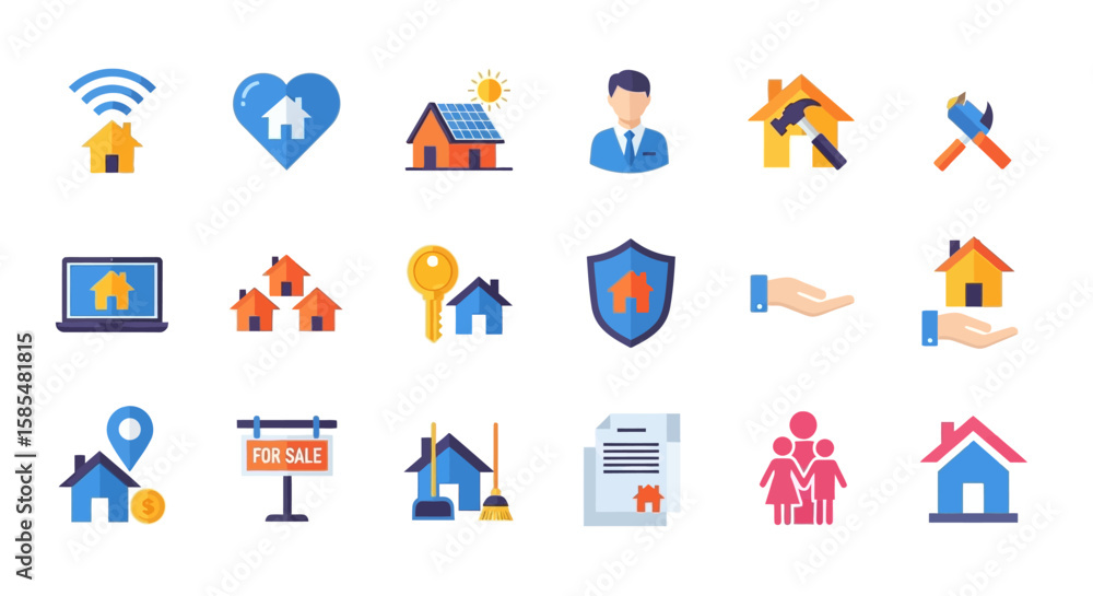 Fototapeta premium Flat Design Real Estate and Home Icons
