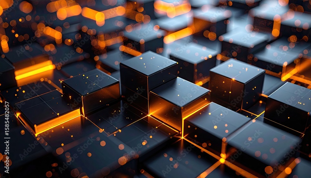 Fototapeta premium Abstract digital cubes with glowing lines