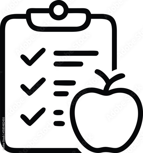 Diet plan icon with apple and checklist for healthy lifestyle