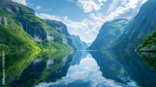 Wallpaper Mural Serene Fjord Landscape with Steep Green Cliffs Mirrored in Calm Water Torontodigital.ca
