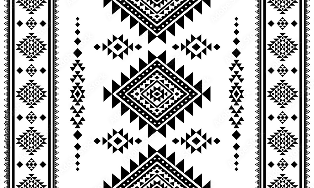 Fototapeta premium Southwest Native seamless pattern ethnic tribal Aztec geometric Navajo Native American fabric black and white design vector for textile print 