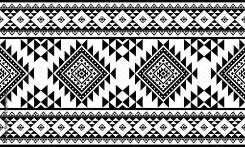 Southwest Native seamless pattern ethnic tribal Aztec geometric Navajo Native American fabric black and white design vector for textile print	