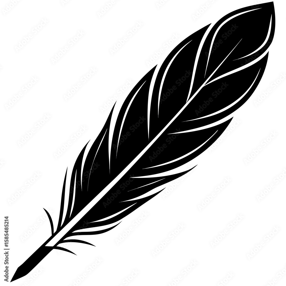 Fototapeta premium Elegant black feather silhouette with detailed barbs and quill