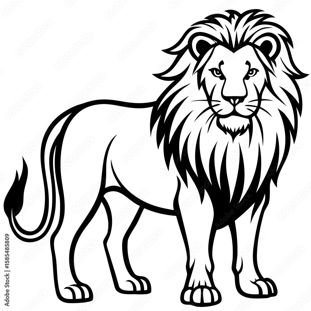 Obraz premium Majestic lion standing proudly with a full mane silhouette