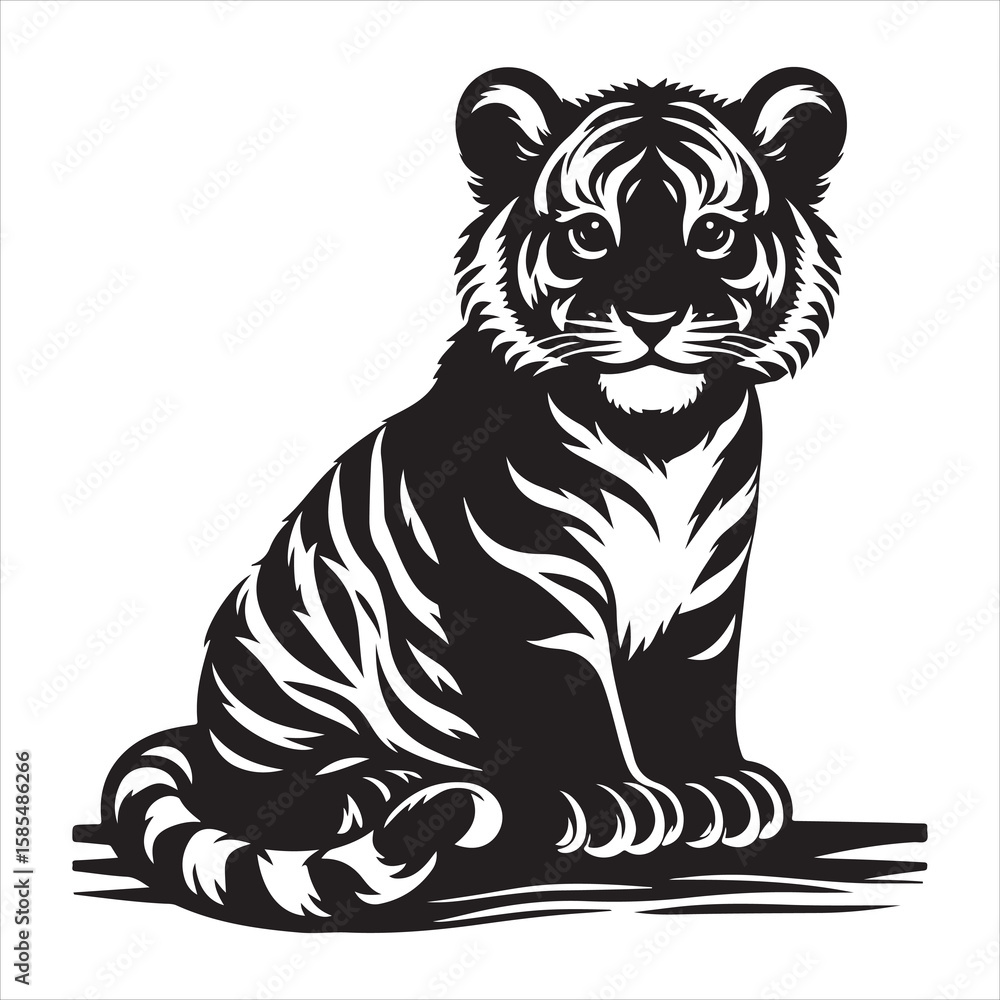 Fototapeta premium siting tiger face Silhouette Vector Art, and Graphic, vector black color silhouette , solated white background