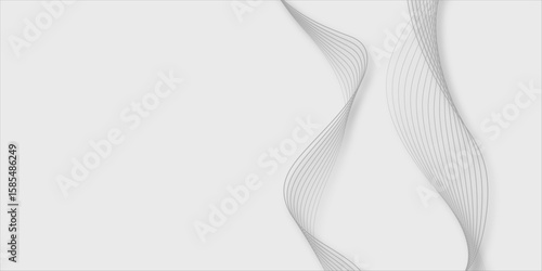 Gray geometric pattern vector illustration. Abstract waves on the white background.  Wave with lines created using blend tool. Curved wavy line, smooth stripe. Abstract background soft gradient color 