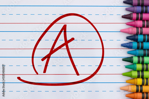 Getting a great grade with A mark on ruled loose leaf notebook paper