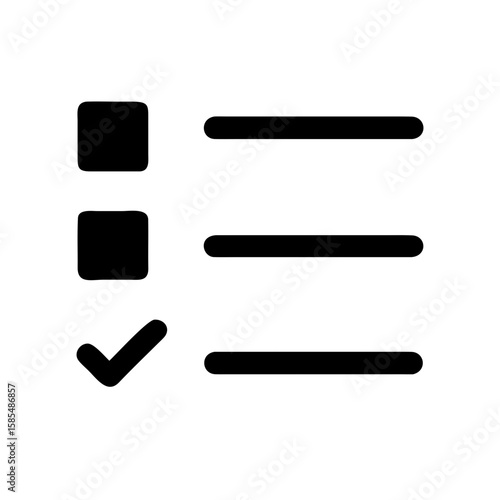 A minimalist icon of a checklist with a completed item. This solid-fill icon is ideal for websites or blogs about task management, to-do lists, or project completion.

