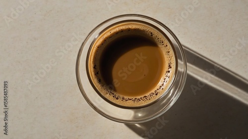 Coffee Cup on Counter, Morning Light and Shadow, Top Down View