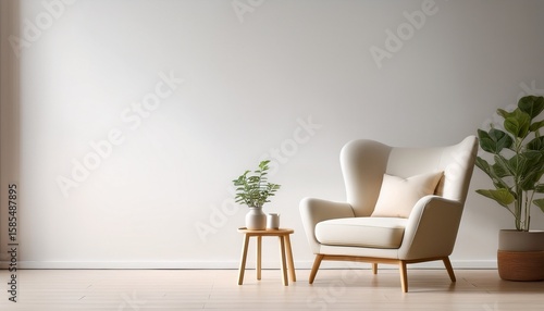 Wallpaper Mural interior of a bright living room with armchair on empty white wall background Torontodigital.ca