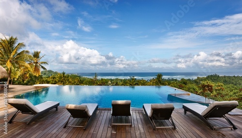 Wallpaper Mural a private infinity pool overlooking a tropical paradise with luxury lounge chairs Torontodigital.ca