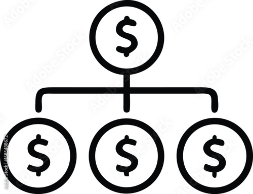 Dollar sign distribution icon illustration, money split, financial strategy, investment diagram