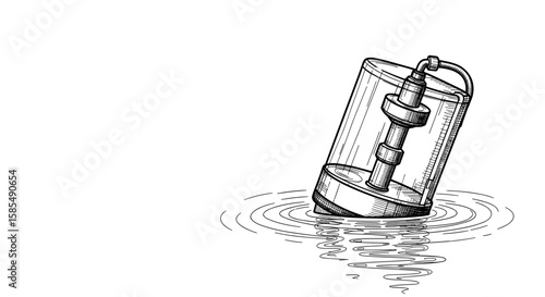 Floating pool cleaner sketch, equipment for seasonal cleaning of pools. Pool cleaner performs thorough cleaning. Seasonal cleaning of pools keeps water healthy, fresh,