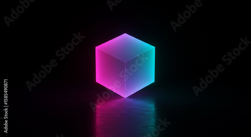 Bright, empty 3D glass box design vector illustration for a business concept with a shiny, open geometric paper package symbol