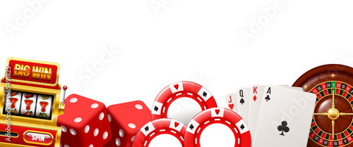 Border of casino elements. Vector frame isolated on white background