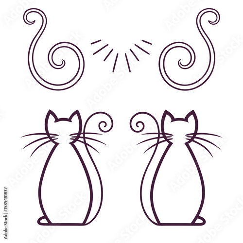 Two cats with decorative swirls and sun rays feline