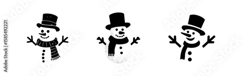 Playful snowmen with hats and scarves, showcasing winter fun and joy