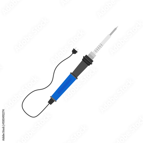 soldering iron flat design vector illustration for Electronic Repair and DIY Projects. station temperature, lead rosin, electric tool desolder soldering iron sign.