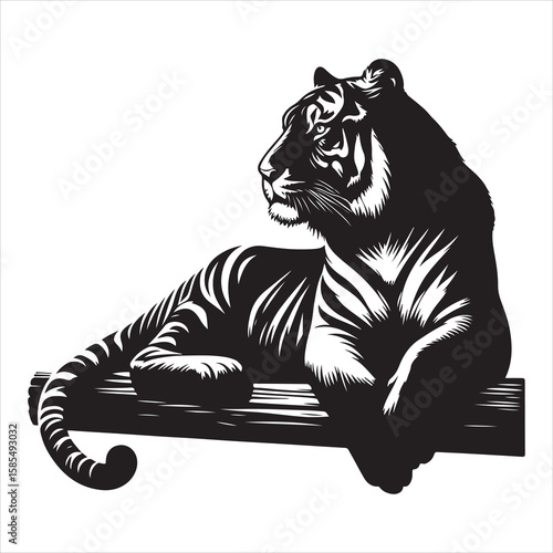 siting tiger face Silhouette Vector Art, and Graphic, vector black color silhouette , solated white background 