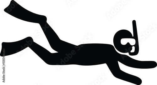 Silhouette scuba diver swimming underwater with diving gear vector Illustrator