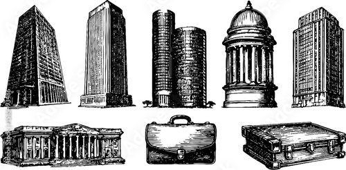 Engraved urban architecture and corporate accessories collection for artistic design