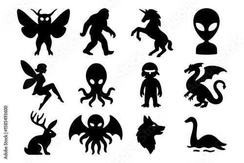 Silhouette of mythical creatures and folklore legends