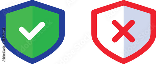 Shield Icons with Checkmark and Cross Symbols