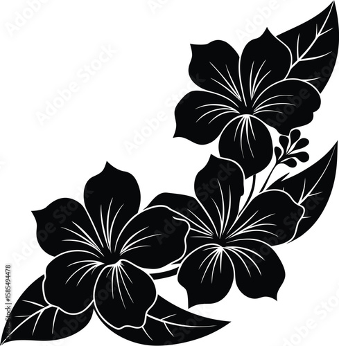 Soft Curved Corner With Layered Hibiscus Silhouett