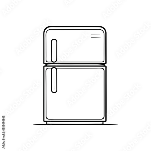 Two-door refrigerator kitchen appliance icon in black outline minimal design on transparent background for smart home UI, food storage illustration, or appliance website mockup.