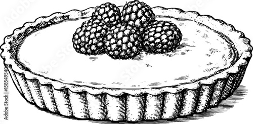 Vintage dessert art featuring fruit tart with custard for culinary prints