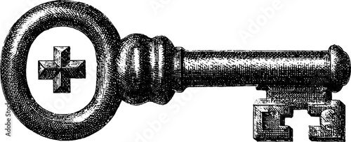 Vintage engraved key illustration for hospitality and hotel design