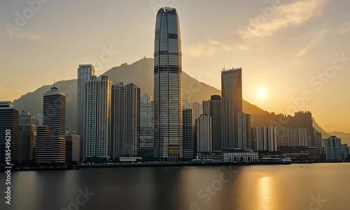 Wallpaper Mural City skyline at sunrise over a harbor Torontodigital.ca