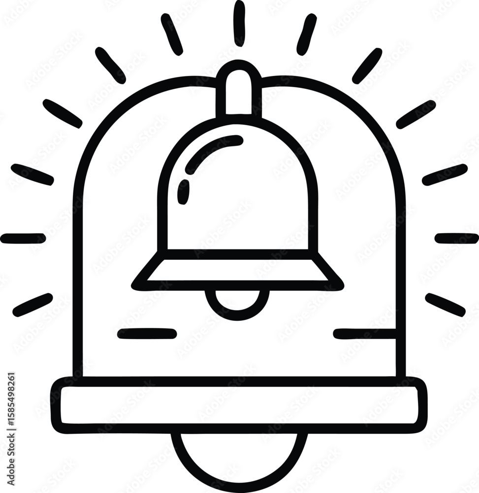 Emergency alarm bell icon illustration in simple line art style Emergency alarm bell icon illustration in simple line art style