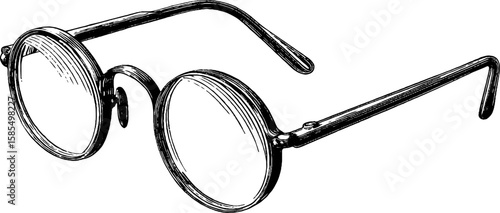 Vintage eyewear collection: engraved illustration of antique spectacles for historical design