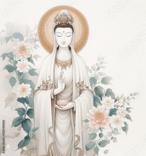 Compassion in Fluid Light Bodhisattva Guanyin isolated watercolor vector illustration svg