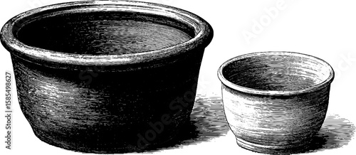 Vintage engraved illustration of pottery with artistic potter and wheel elements