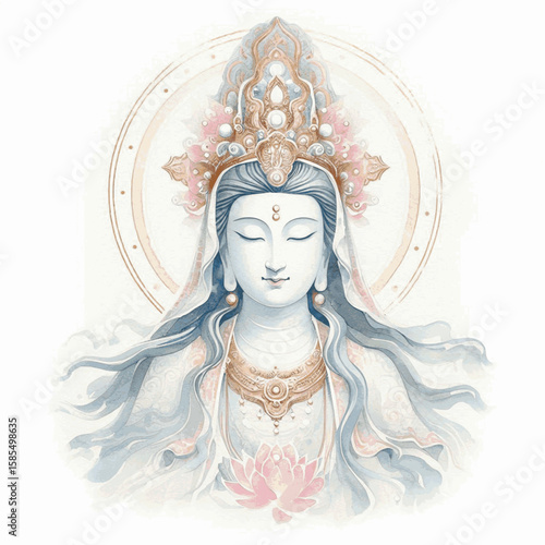 Gentle Brush, Gentle Spirit Bodhisattva Guanyin isolated watercolor vector illustration svg