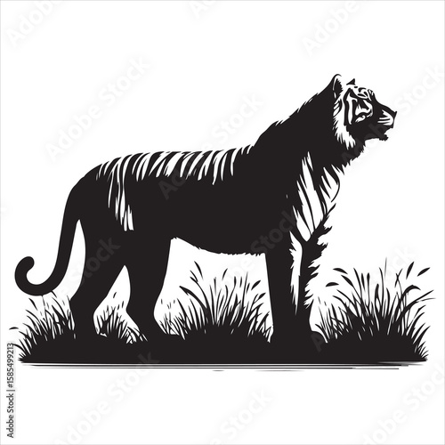 siting tiger face Silhouette Vector Art, and Graphic, vector black color silhouette , solated white background 